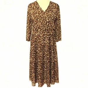 Coldwater Creek Faux Wrap Animal Print 3/4 Sleeve Dress- Sz. 14